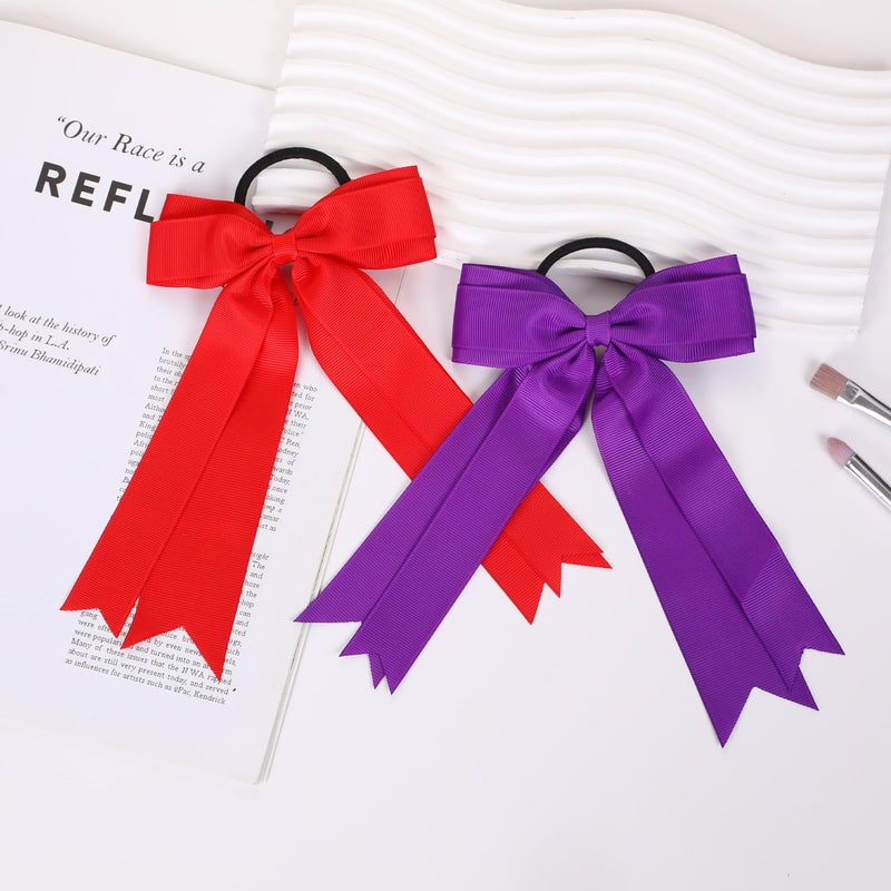 Hipcheer 16pcs Collegiate Style Cheer hair Bows for Girls, Long Tail Skinny Cheer Bow Ponytail Holder Handmade Bows for Girls Teens Softball Cheerleader Sports (White) - Image 3